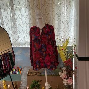 Philosophy Vibrant Red and Pink Floral Blouse